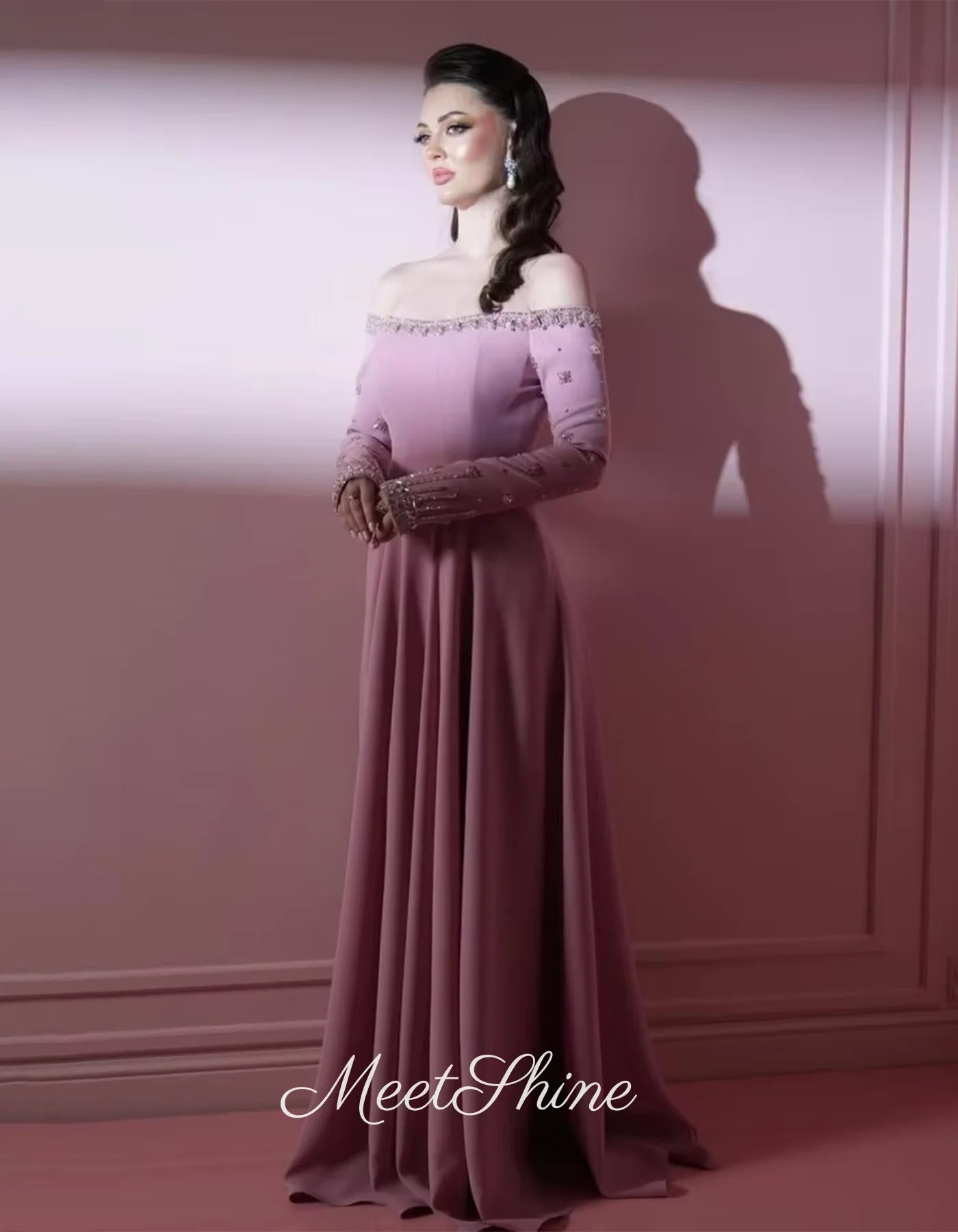 Crystal Pink  Evening Dress Off Shoulder Prom Dress for Woman Princess Formal Wedding Dress Customized Vestidos De Gala 2025