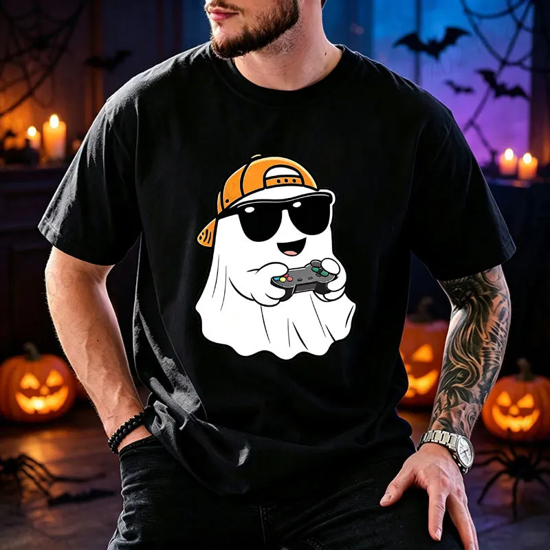 Halloween Gamer Ghost T Shirt Men Cool Ghost Play Game Controller Graphic Oversized Tee Tshirt Male Unisex Halloween Party Tops