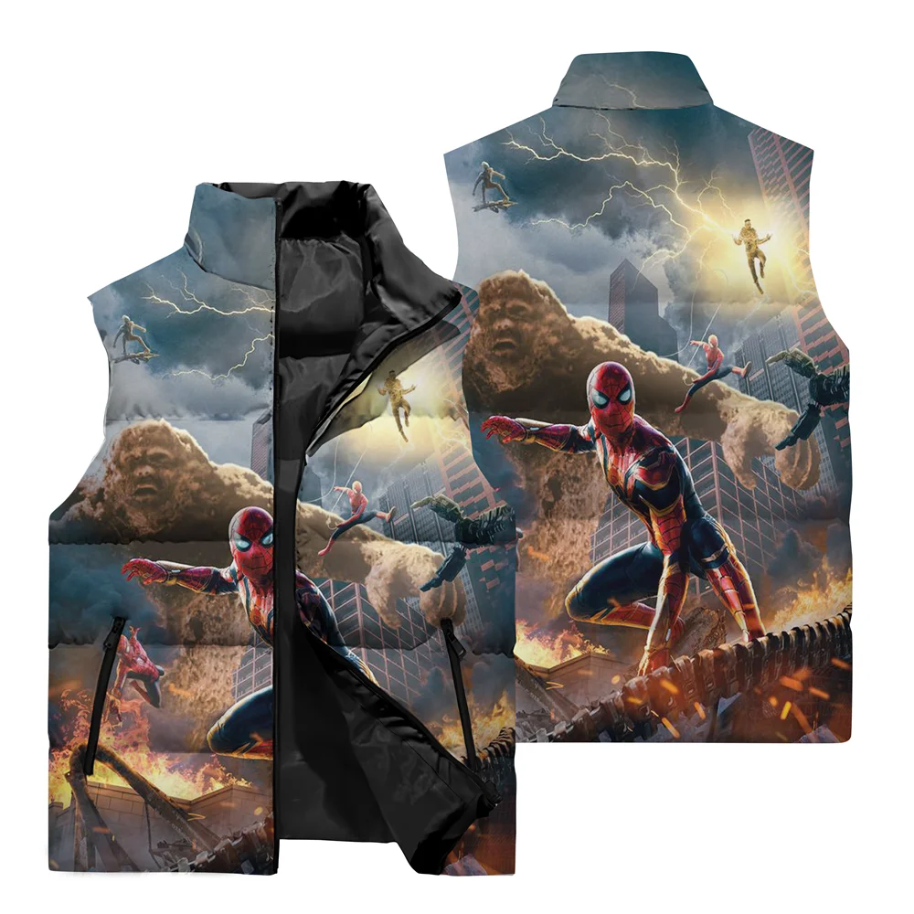 Winter New Spider-Man Men\'s Vest Jacket Marvel Clothing 3D Printing Men\'s Sleeveless Jacket Oversized Windproof Warm Coat Vest