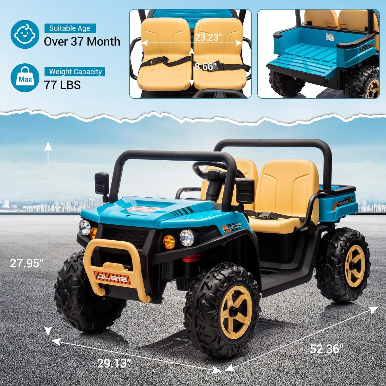 24v 2 lugares passeio no caminhão basculante alimentado por bateria utv para crianças passeio em carro brinquedos com controle remoto pneus eva 4wd veículo elétrico