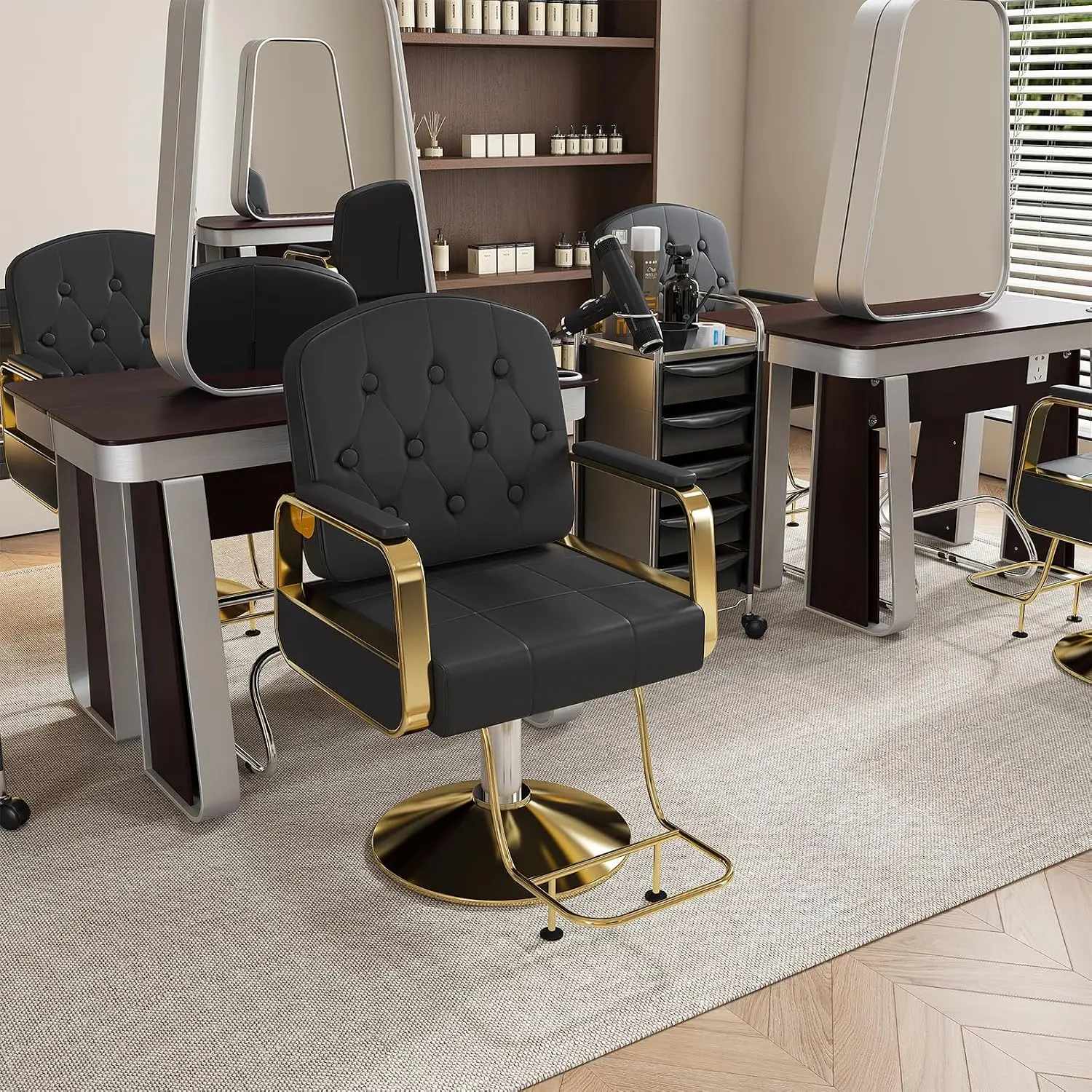 Hydraulic Swivel Salon Chair with Footrest PU Leather for Hair Salon Beauty Spa Tattoo Studio, Customized