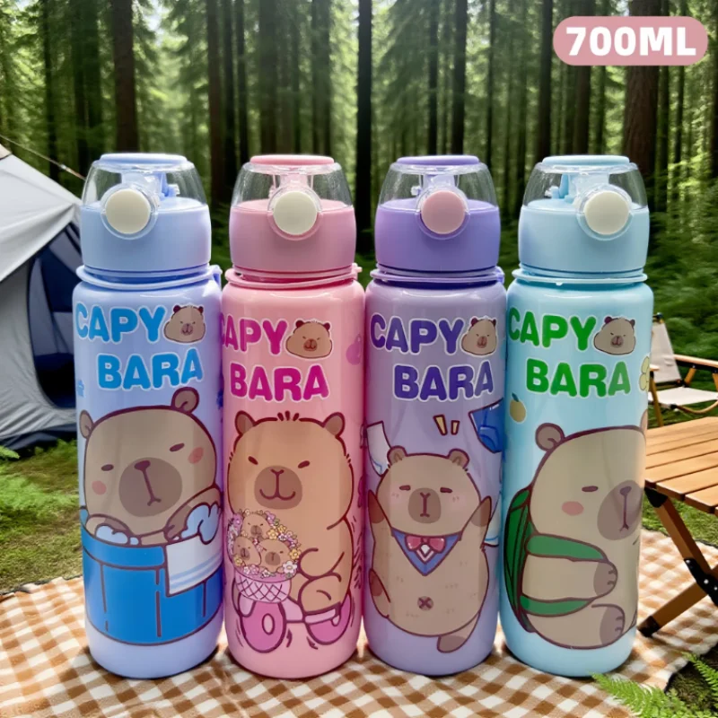 

700ml BPA-Free Water Bottle – Cute Capybara Design, Leak-Proof Durable with Carry Strap | Ideal for Sports Fitness, Home Use