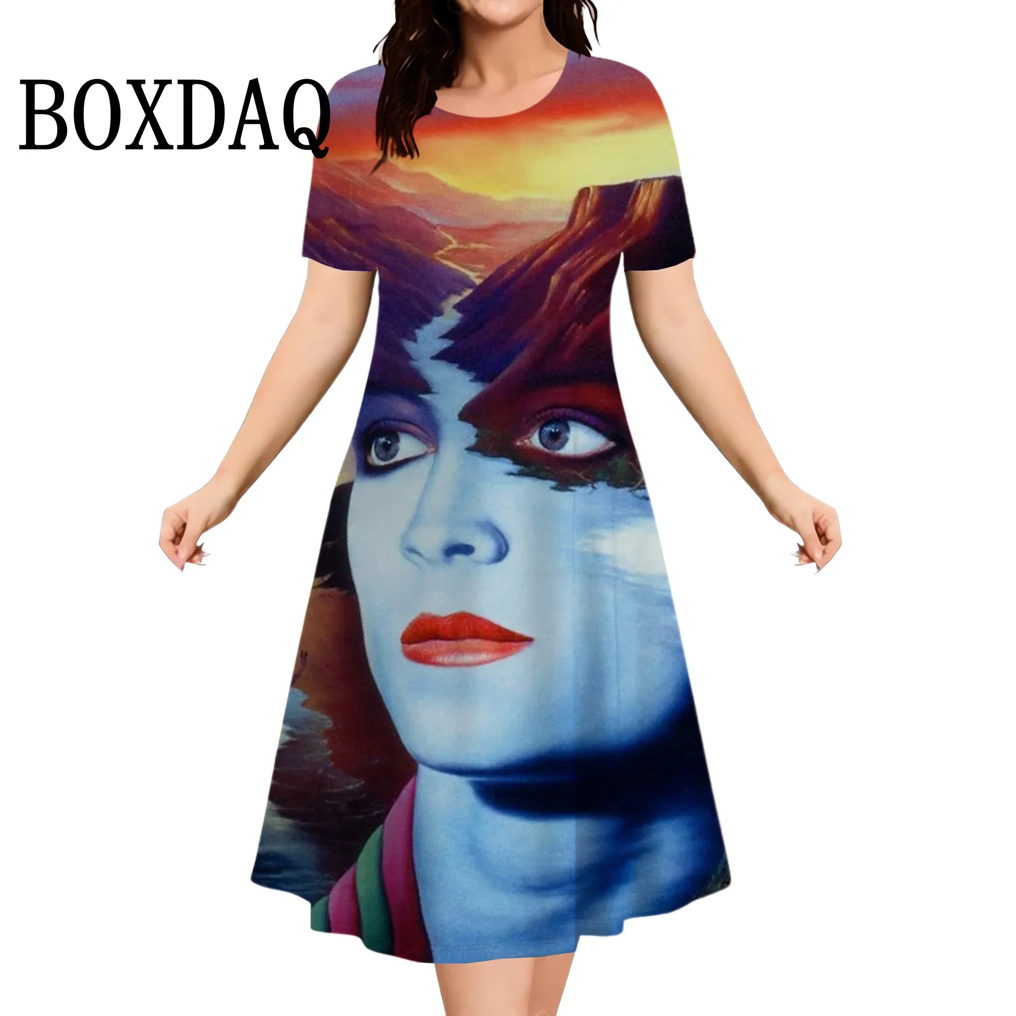 Abstract Gezicht 3D Gedrukt Jurk Voor Vrouwen 2025, Zomer Mode Korte Mouw Mini Jurk Losse Casual Plus Size 9XL Dameskleding
