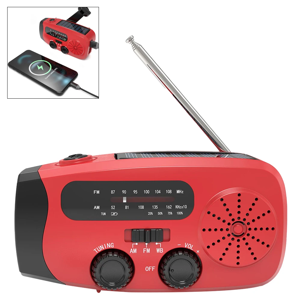 

Portable Phone Charger with LED Lights Solar Hand Crank Radio USB Charged & Solar Power Multifunctional for Outdoor Survival