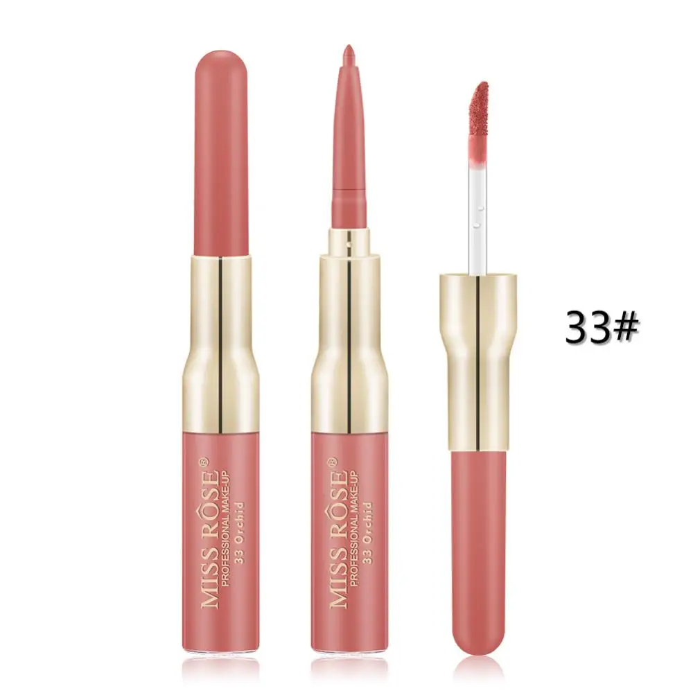 ROSE Double Headed Lip Liner + Lip Gloss 2 In 1 Lipstick Matte Lips Makeup Cosmetics Maquillage 12 Colors TSLM1