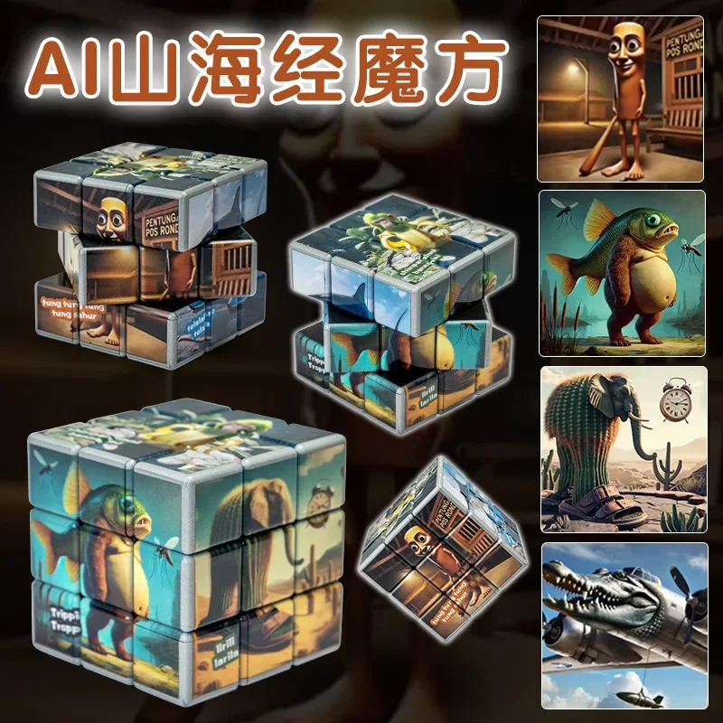 لعبة ألغاز Brainrot Tung Sahur Rubik Cube كارتونية للأطفال هدية عيد الميلاد وعيد الميلاد 3 × 3 سرعات مغناطيس ستيف أليكس كريبر إيفوكر #3