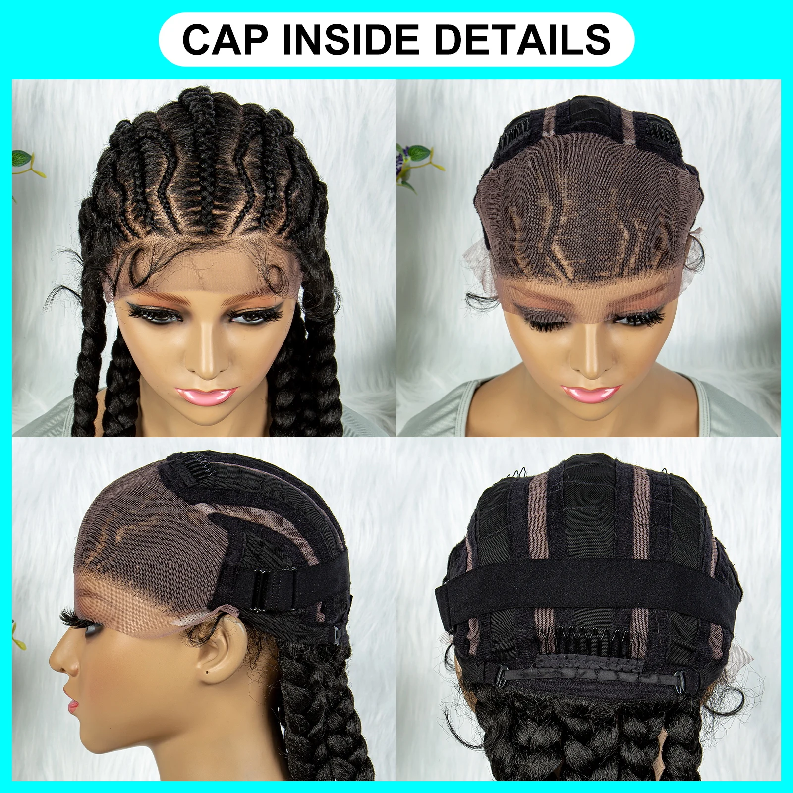 Wig kepang renda depan sintetis 13x5, Wig kepang renda depan transparan dengan rambut hitam untuk wanita