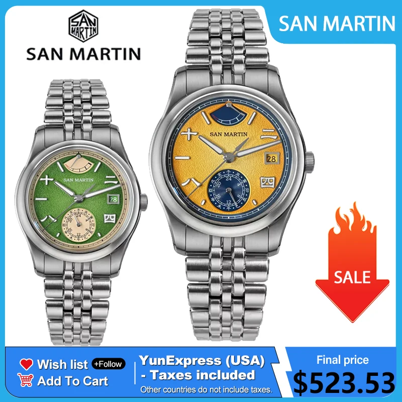 San Martin SN0144 Original Design 39mm Men Watch Miyota 9132 Power Reserve Display Sport Watch Automatic Mechanical Waterproof