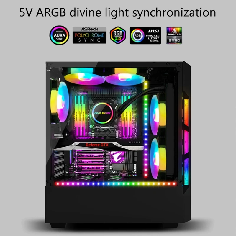 Coolmoon PC RGB LED Strip Light for Motherboard with 4 Pin RGB /5V ARGB Header Computer Case DIY Lighting 1.3ft K1KF