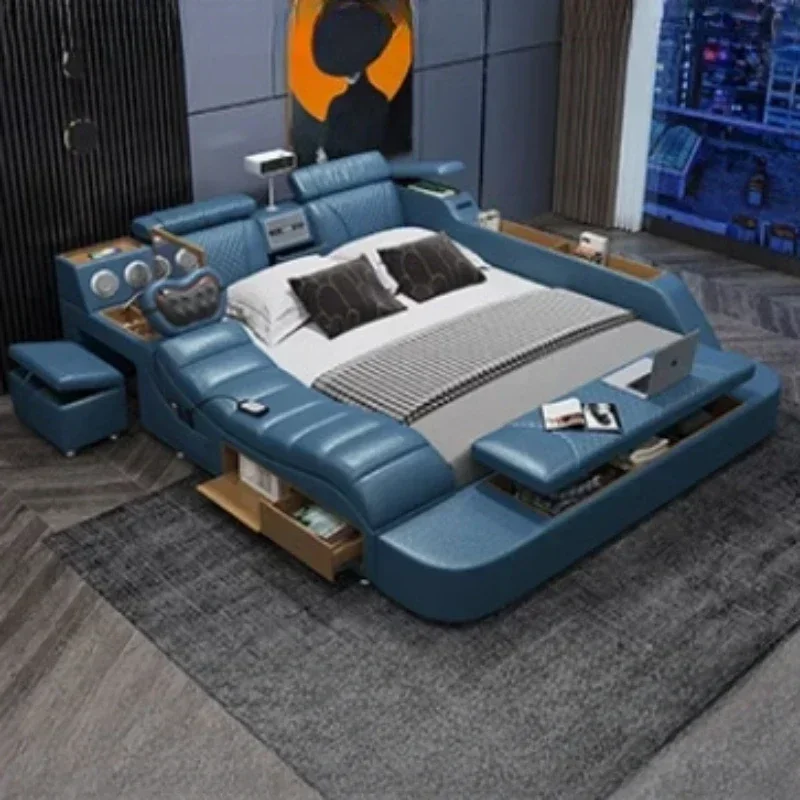 

Gamer Massage Tatami Leather Bed Bedroom Lazy Double Bed Modern Simple Wedding With Projector STravel Muebles Trendy Furniture