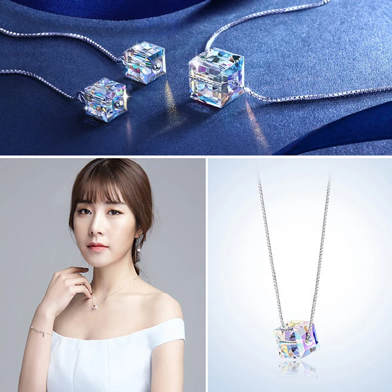 

Cool Crystal Cube Necklace for Women Sparkling Artificial Crystal Pendant Elegant Accessories