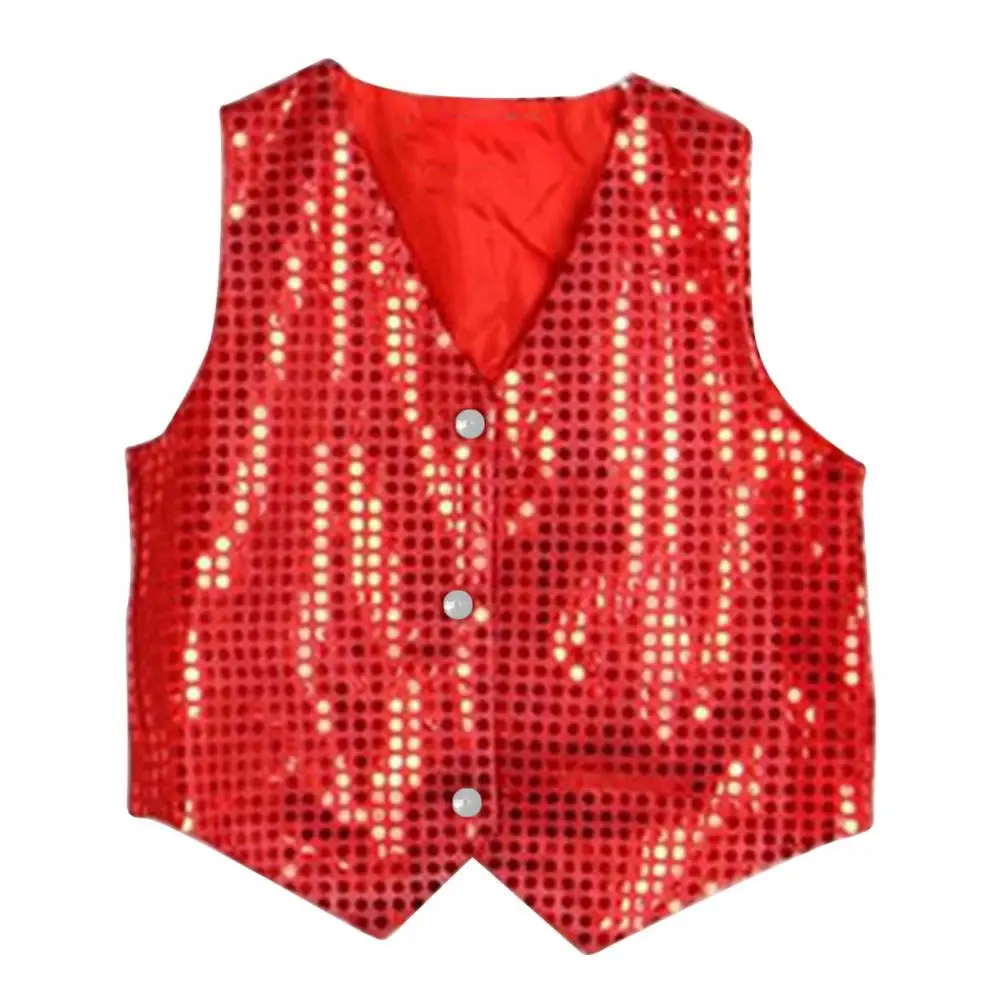 Children Vest Boys Shining Sequins Students Christmas Stage Performance Costumes Kids Hip-hop Jazz Stage Dance Waistcoat Clothes