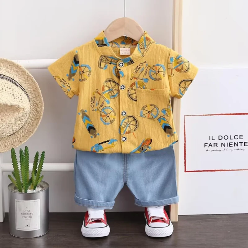 

Новая летняя одежда для маленьких мальчиков, костюм, детская рубашка, шорты, 2 шт./компл., повседневный спортивный костюм для малышей, одежда для младенцев, детские спортивные костюмы