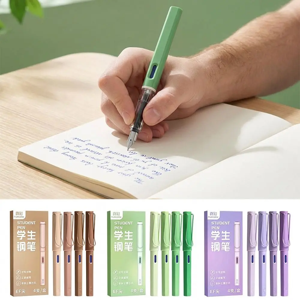 Gradient Color Fountain Pen Grip Grooves Transparent Ink Window Gel Pen Smooth Nib Replaceable Cartridge Writing Pen