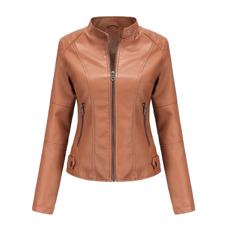 UHYTGF-chaqueta de cuero PU con cremallera para mujer, abrigo fino de alta gama, color negro, para primavera y otoño, 2654