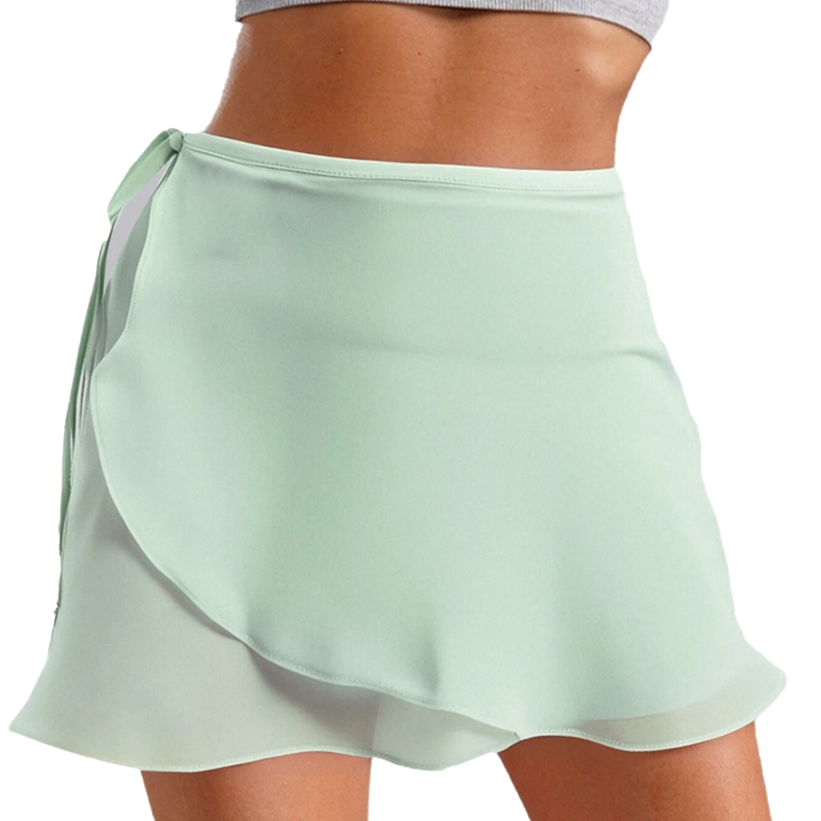 2025 여성용 플로위 시폰 댄스 스커트 사이드 타이 원피스 랩 스커트 댄스 레깅스 커버업 스커트 (발레 왈츠 댄스 수업용)