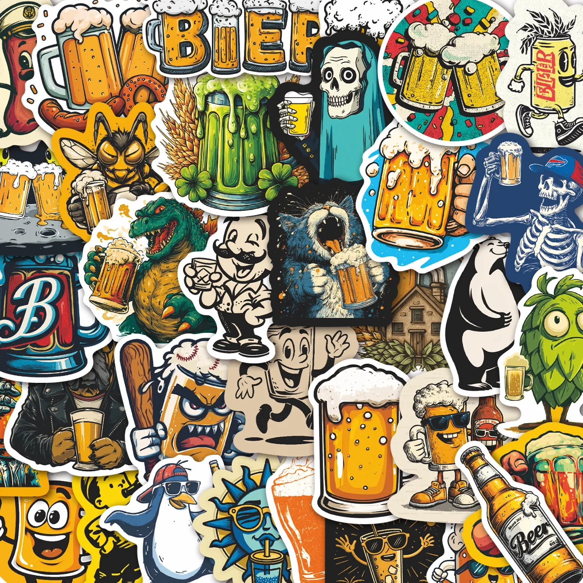 50pcs Vibrant Street Art Beer Stickers | Graphic Decals for Skateboard, Guitar & Card Making, Bar Owners & Pop Culture Collector