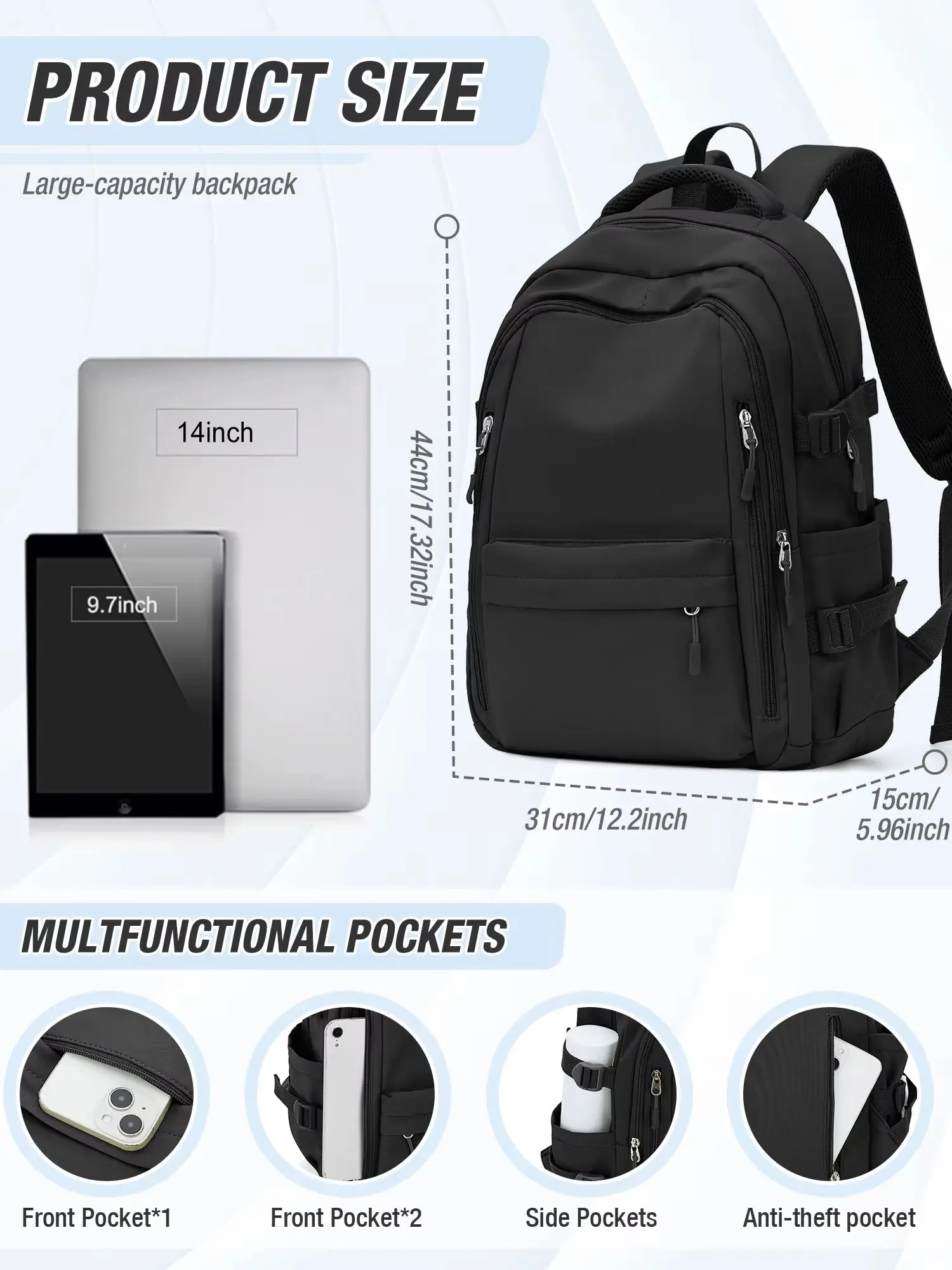 Ransel Kasual Ringan, Ransel Laptop 15,6 Inci, Ransel Sekolah Kampus Perguruan Tinggi untuk Wanita Pria, Tas Buku Multipocket Lucu untuk Anak Perempuan