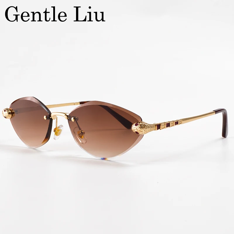 Rimless Hexagon Punk Sunglasses Men 2026 Luxury Brand Designer Snake Metal Frame Sun Glasses Cut Edge Eyewear Hip Hop Shades