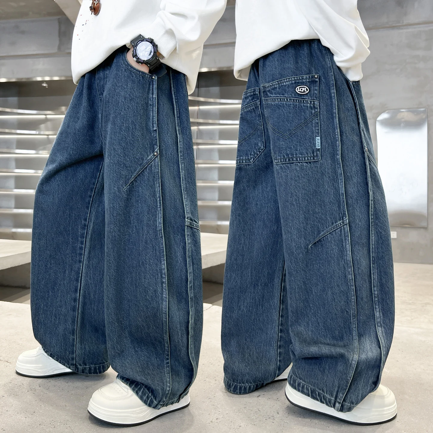 Boys Spring Autumn Jeans Children's Ruffian Handsome 2026 New Casual Pants Boys Loose Medium and Older Children's Scimitar Pants