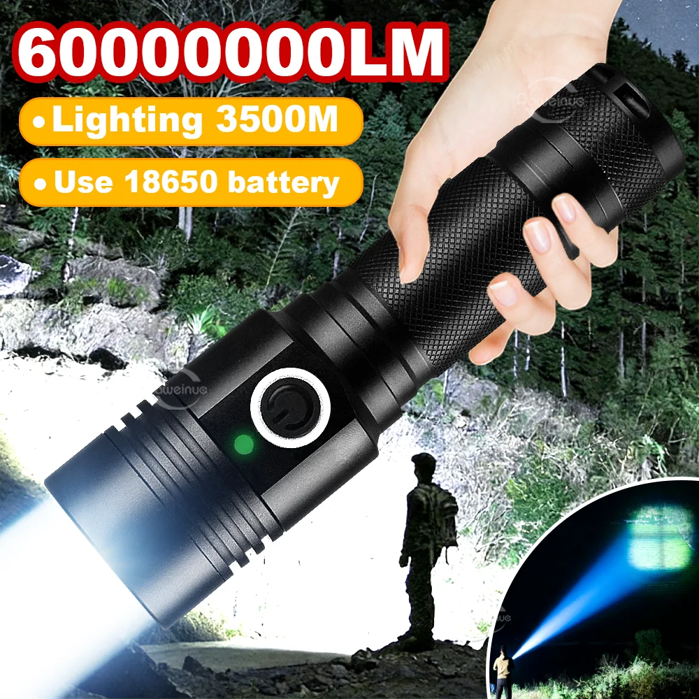 

Самый мощный светодиодный фонарь, ультраяркий портативный уличный фонарь, дальность действия 3500 м, телескопический зум, лампа для рыбалки, аварийный светильник,фонарь аккумуляторный мини фонарик