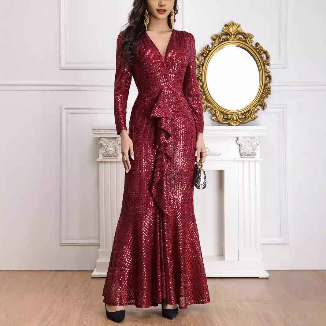 Sequined Evening Dress High-End Affordable Luxury Niche Temperament Adult Ceremony Banquet Annual Meeting Host High Sense Women