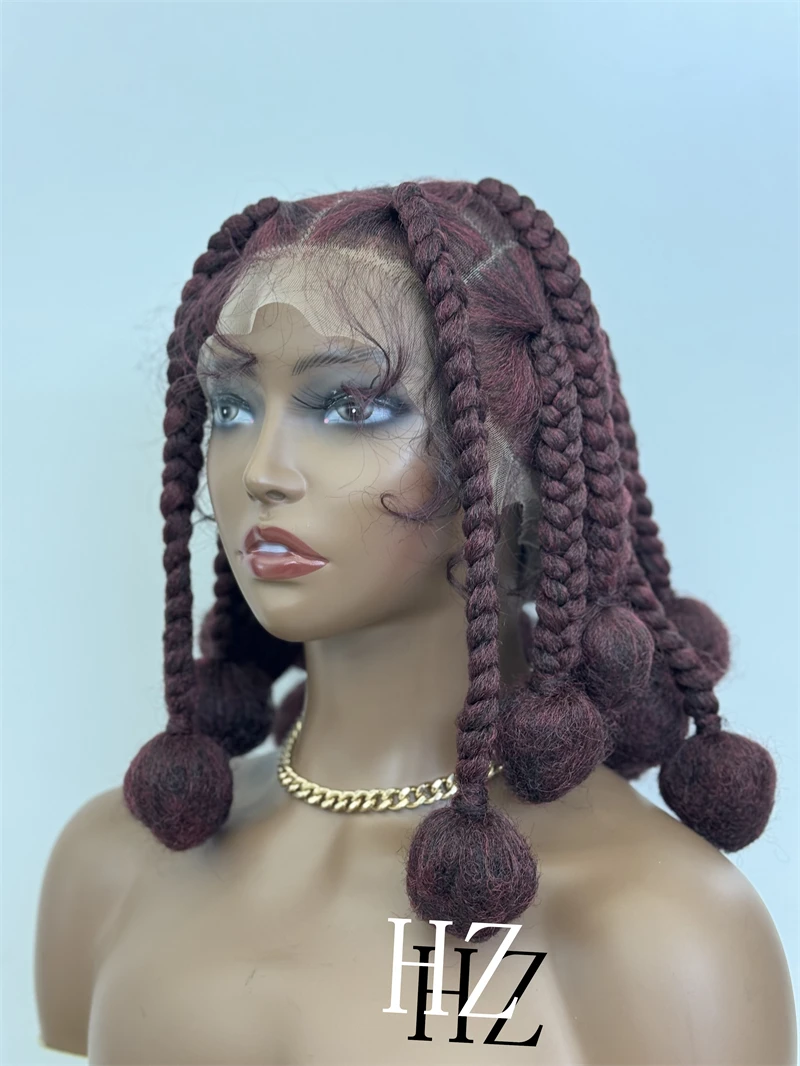 HZ 99J perruques tressées synthétiques HD pleine perruque de dentelle sans noeuds boîte tresses perruques pour les femmes noires à la main Afrian tressage cheveux perruques