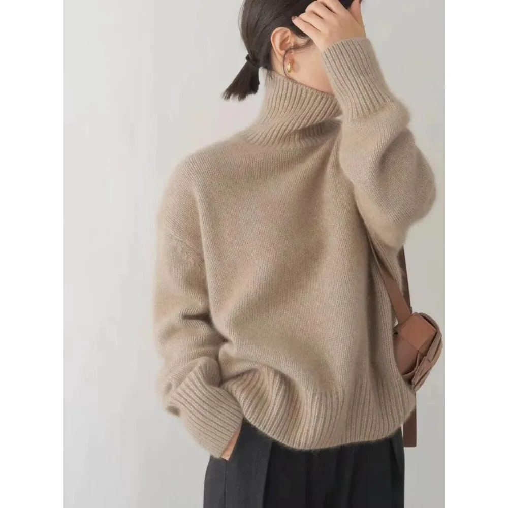 Autumn and Winter Thick Turtleneck Women Loose Elegant and Generous Knitted Pullover Sweater Slouchy Coat Outside To Wear Women