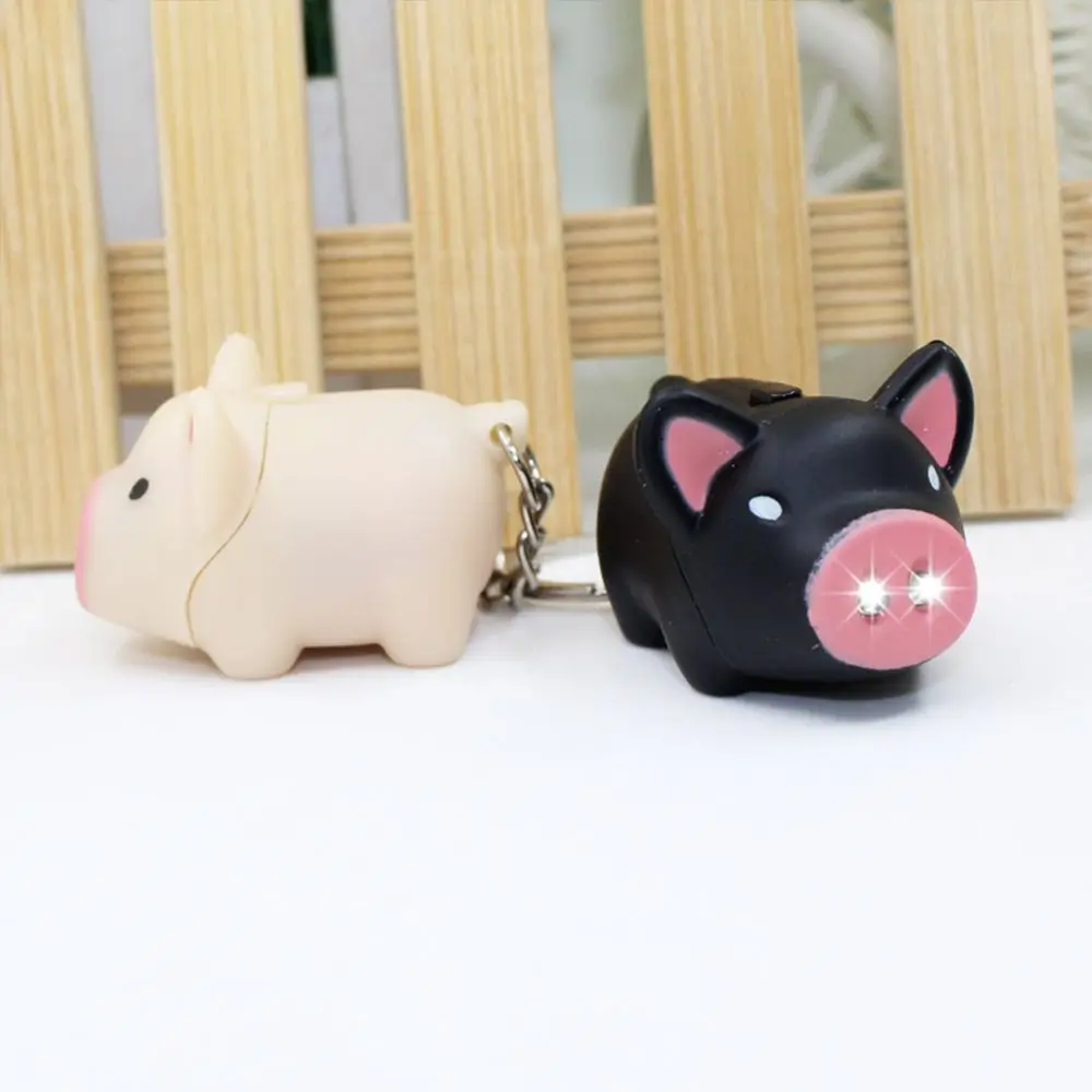 New Arrival Lovely Cartoon Animal Little Pig LED Flashlight Keychain with sound Kids Birthday Gifts Bags Decorations