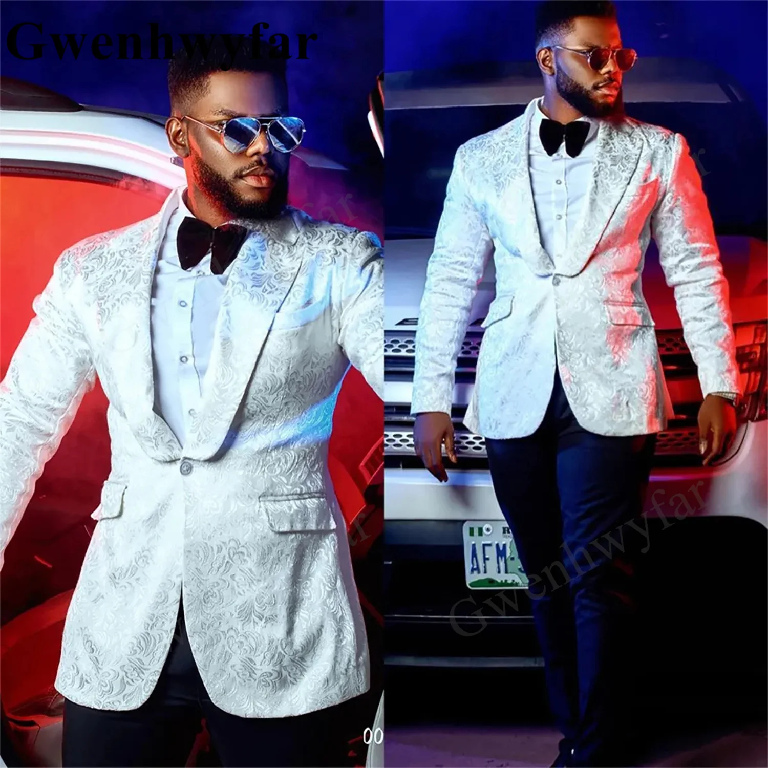 

Gwenhwyfar White Pansy Luxury Men Suits Tailored 2 Pcs Blazer Pants One Button Peaked Lapel Wedding Formal Custom Made Christmas