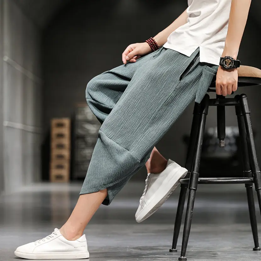 

Мужские повседневные брюки из ледяного шелка, тонкие, свободные, летние, зауженные книзу, фасона «морковки», удобные, молодежные, свободного кроя