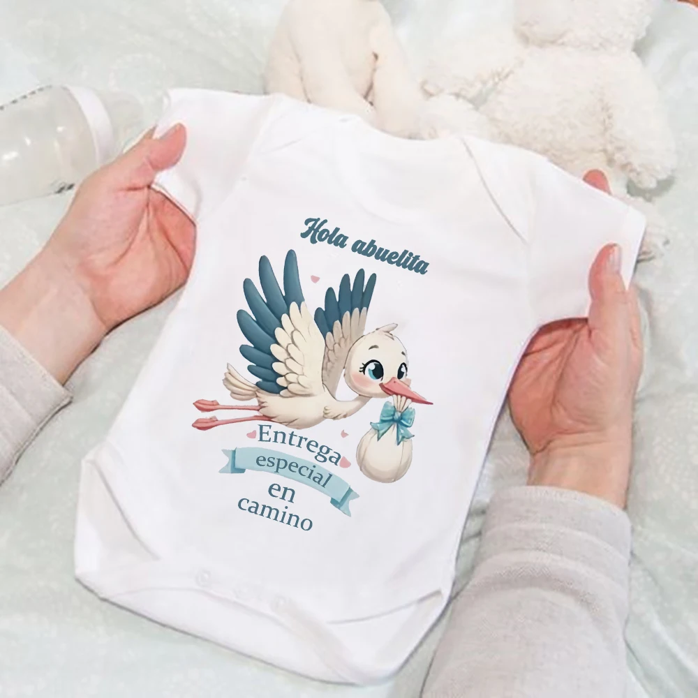 Hello Grandma Special Delivery on The Way Print Baby Romper Pregnancy Announcement Infant Jumpsuit Newborn Short Sleeve Bodysuit