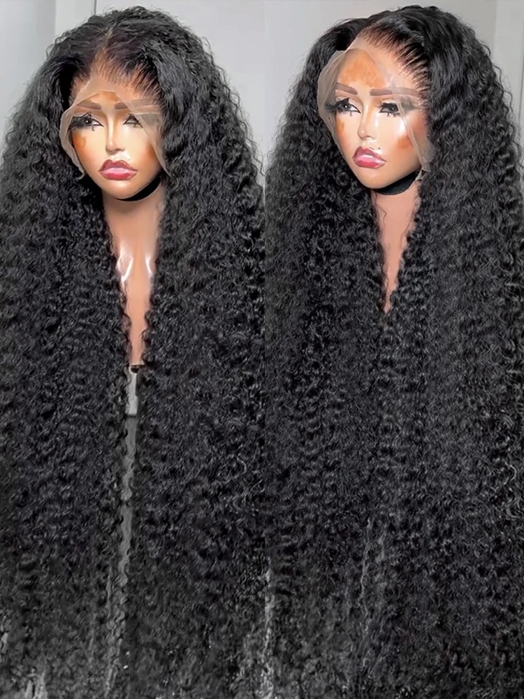 

Natural Original Human Hair Wigs 46 Inches 250 Density 200% 13x6 HD Glueless Deep Wave Jerry Curly Half Wig Curly Wigs Lace