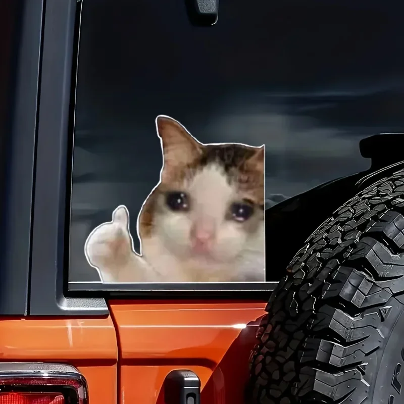 

1PC Sad Cat Meme Sticker Weather Resistant Vinyl Decal Easy Stick Remove for Car Laptop Decor