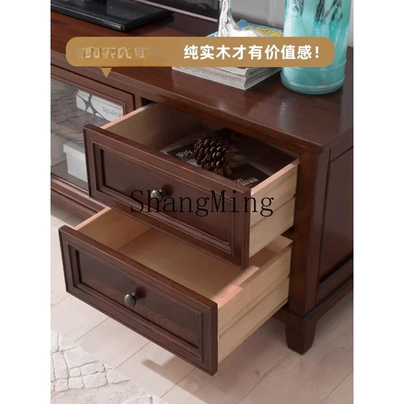 CL Solid Wood Living Room Floor Cabinet Simple Beauty TV Cabinet White Wax Wood Forest Furniture