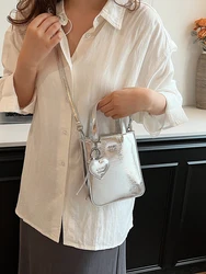 Fashionable Silver Bucket Bag Women's Crossbody Handbag Chic Sensation Autumn Winter New Style Handbag Soft PU Leather Small ...