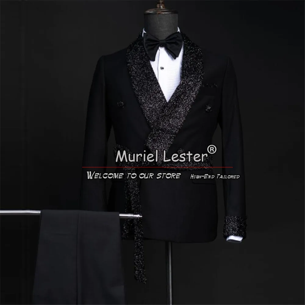 Classic Men's Suits For Wedding Sparkling Peaked Lapel Blazer Pants 2 Pieces Groom Wear Tuxedos Bespoke Man Business Clothing