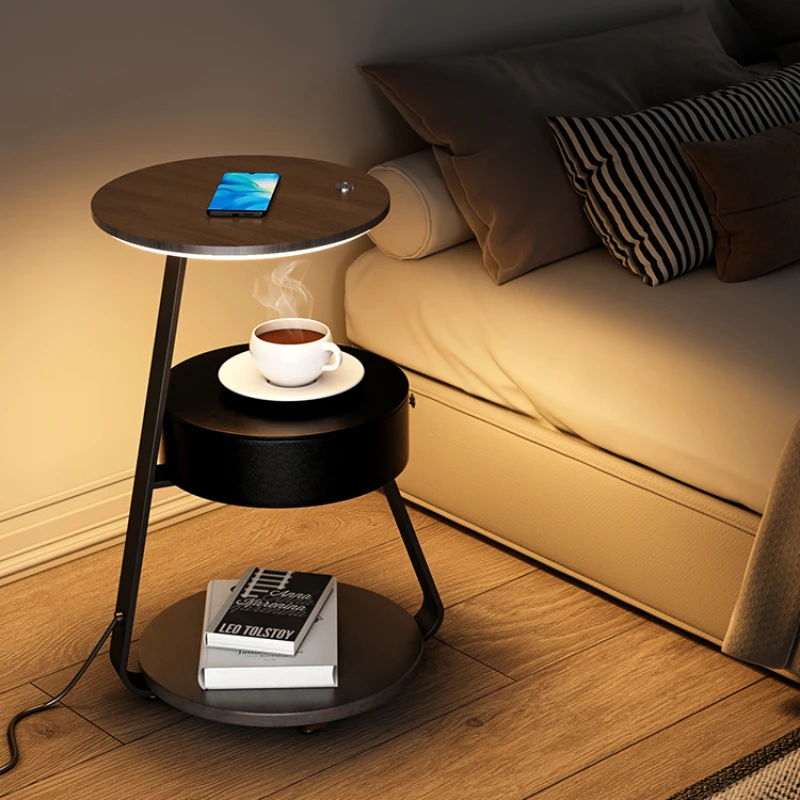Smart Bedside Table Simple Modern Luxury Nightstands Wireless Charging Narrow Small Coffee Table Bedroom Creative Furniture WKNS