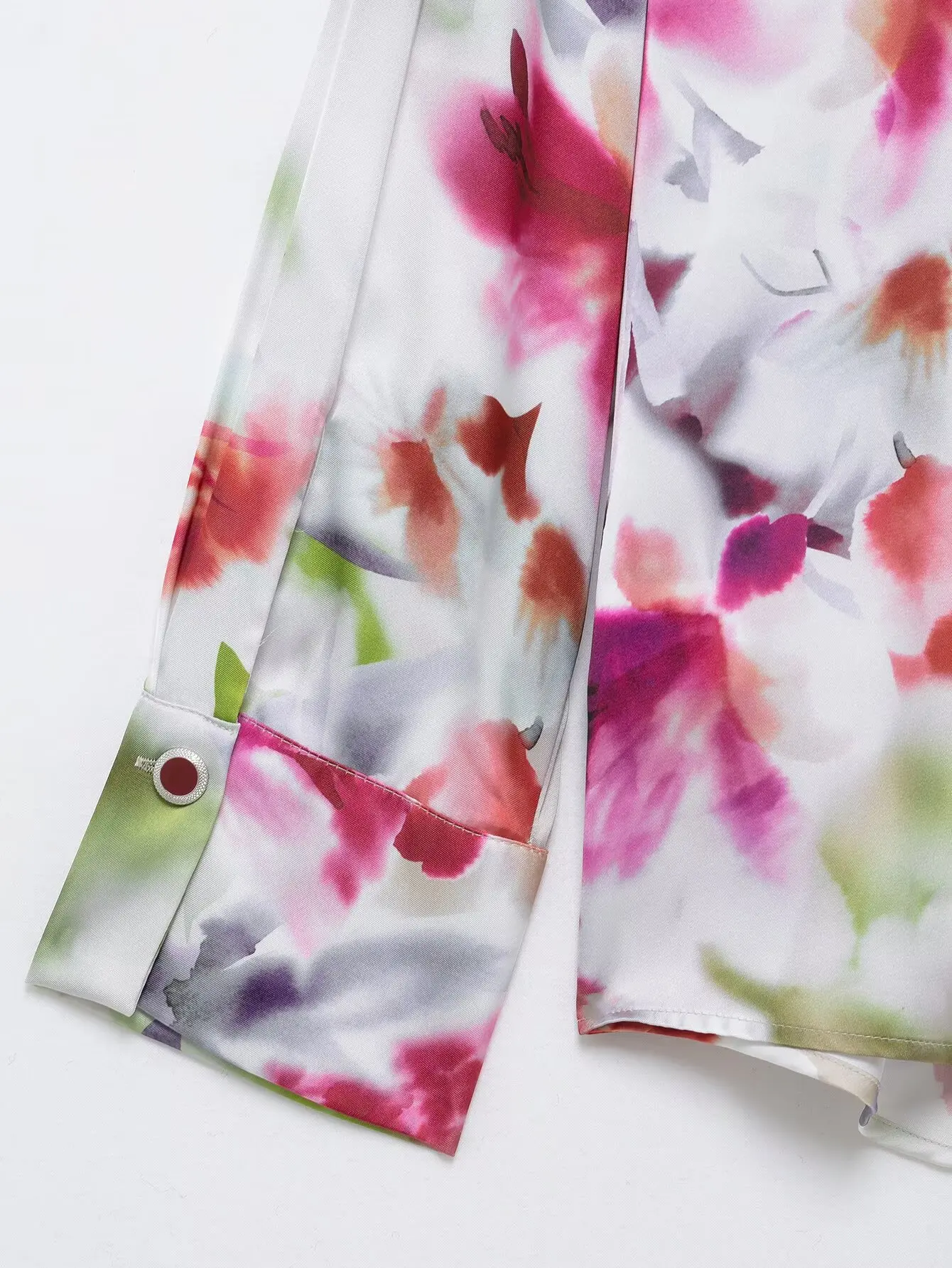 KONDALA 가을 여성 로맨틱 플라워 셔츠 프린트 새틴 버튼 셔츠 2025 봄 휴가 캐주얼 셔츠 우아한 여성 셔츠