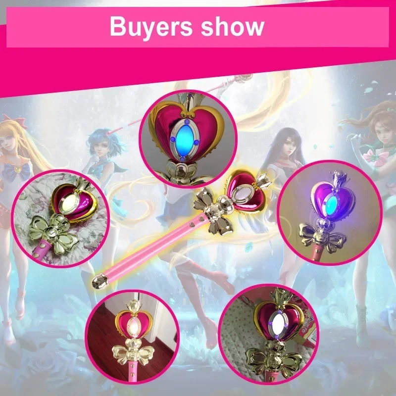 [Divertente] Bacchetta magica per ragazza da marinaio leggera Asta magica Henshin Glow musicale Bastone a forma di cuore Sailor Moon Crystal Anime Figure Cosplay Toy Girl Gift