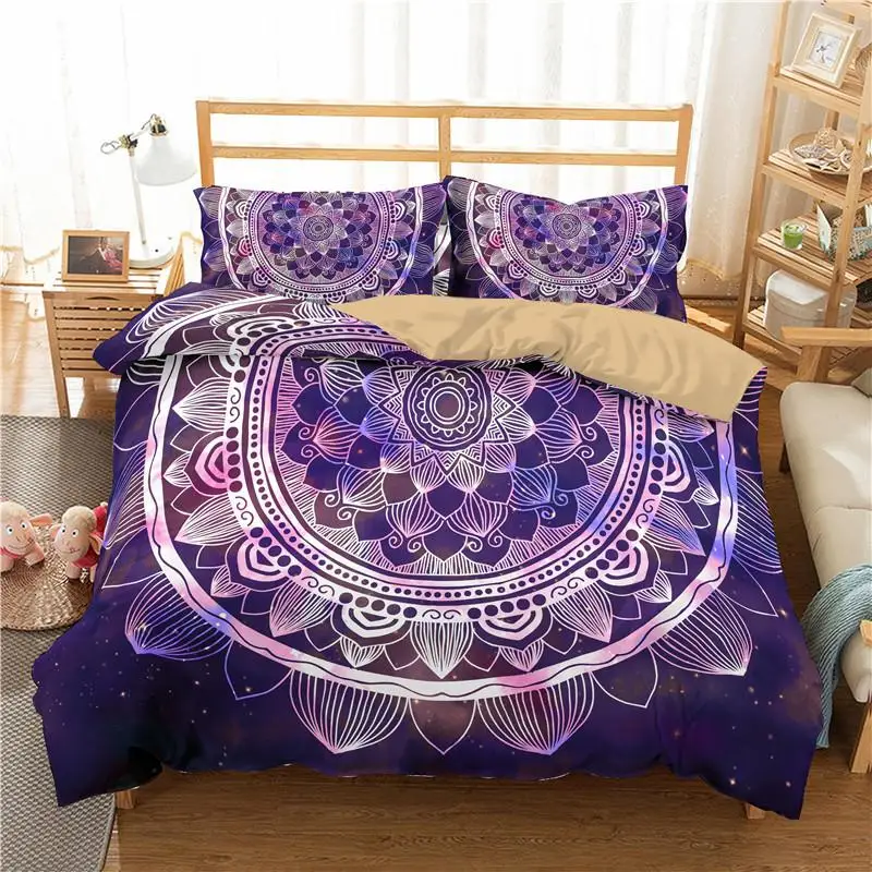 Mandala Duvet Cover Set Purple Gradient Mandala Culture Print Twin Bedding Set For Teens Microfiber Queen King Size Quilt Cover