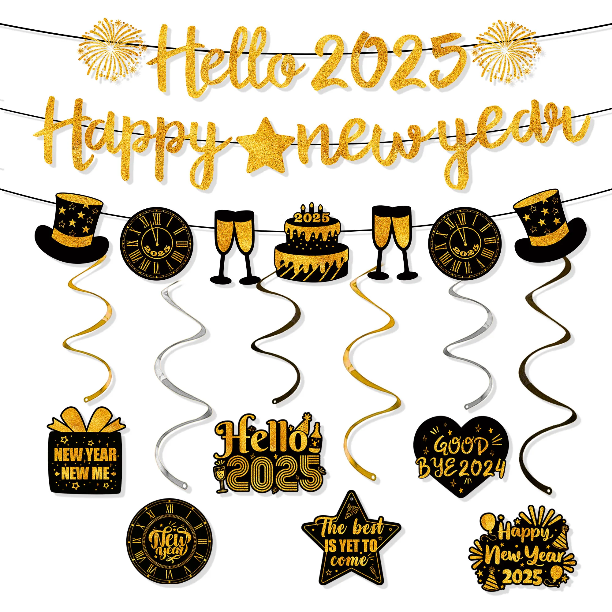 

Happy New Year Banner Swirl,8 Pcs Happy New Year Hanging Decorations - Happy New Year Hanging Swirls,New Years Decorations 2025