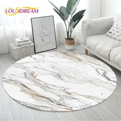 Colour Nordic Green Gold White Marble Round Area Rug,Circle Carpet Rug for Living Room Bedroom Sofa Decor, Floor Mat Kitchen Mat