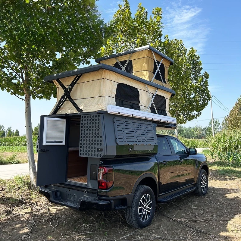 Durable Hard Shell Hard Roof Slide in Camper for Overland Travel with Heavy Duty Roof Rack Mounts and Side Doors