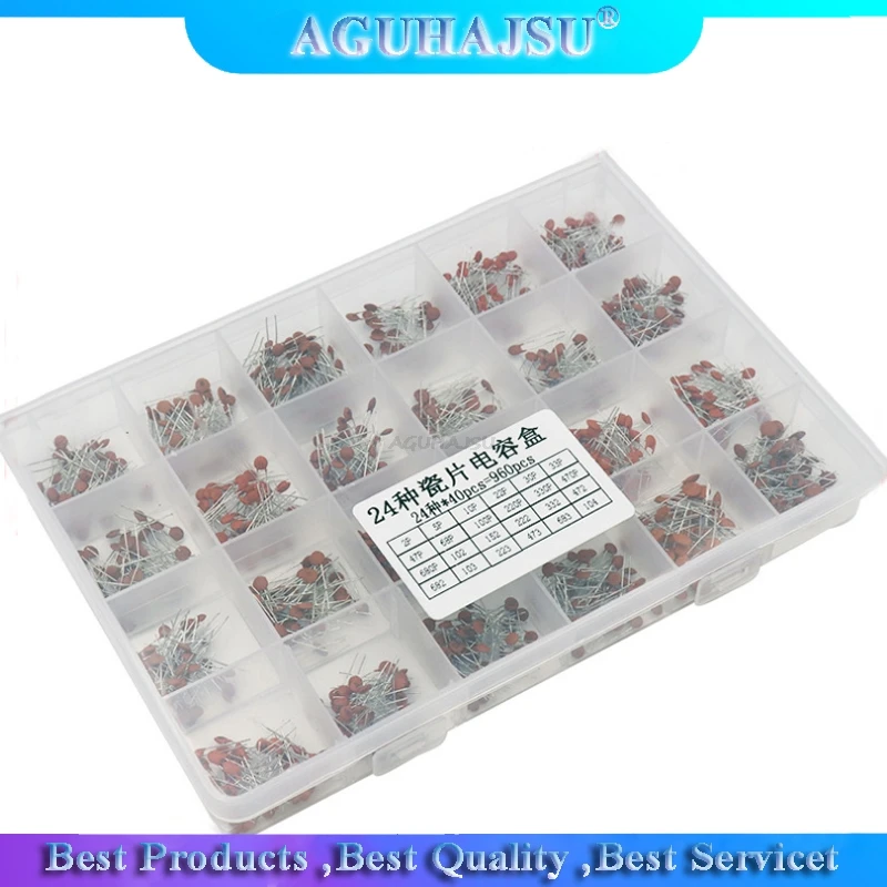 960PCS 24value*40PCS=960PCS 50V Keramikkondensator Sortiertes Kit Sortiment Set + Box molewei