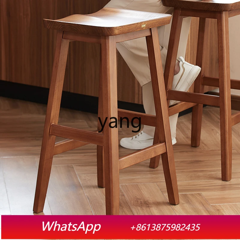 

LTT solid wood retro bar stool home dining bar cafe bar chair simple style