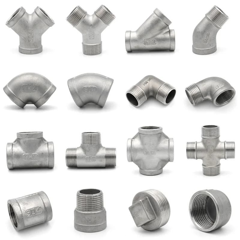 

304 Stainless Steel Pipe Fittings 1/4"3/8"1/2"3/4"1"BSP Female+Male Threaded Three Way 4 Way Elbow T Type