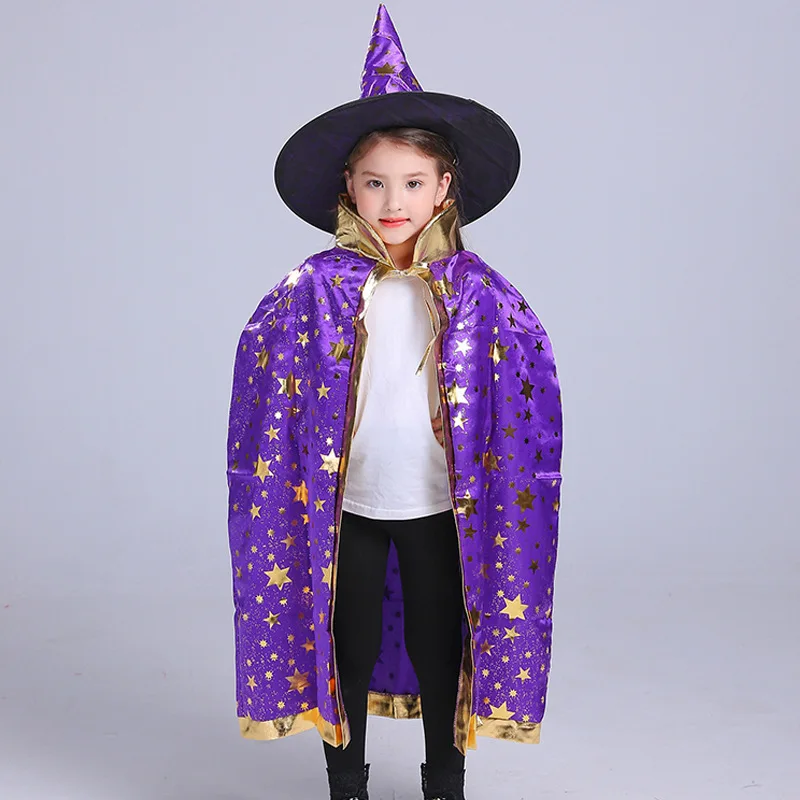 PESENAR Halloween cape cape enfants mascarade costume sorcière étoile à six branches cape chapeau spectacle habiller ensemble