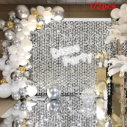 1/2Pcs Disco Balls Glitter Curtain Silver Laser Foil Glitter Party Backdrop Curtains for Wedding 80 90s Disco Birthday Decor