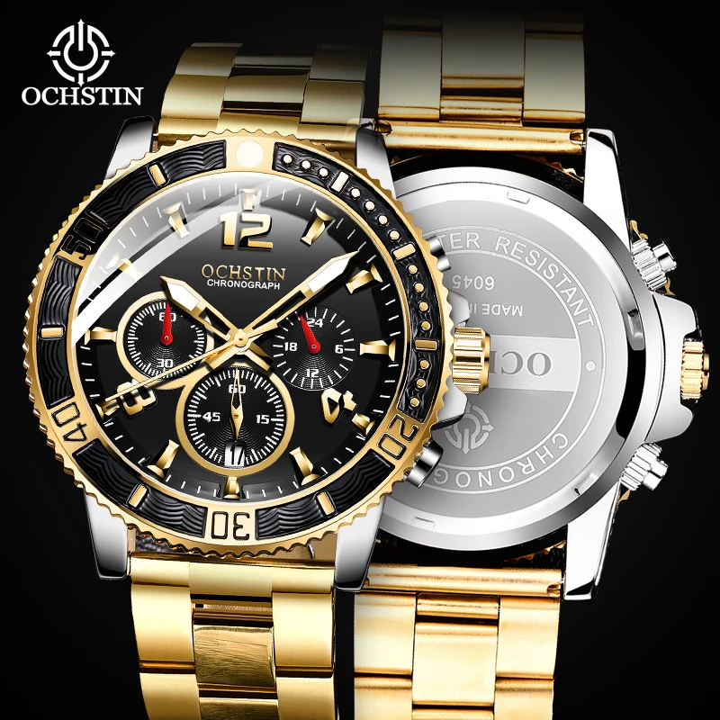 OCHSTIN Multifunctional Movement Stylish Aviator Style Men Quartz Watch Man Durable Stainless Steel Band Waterproof Male Wrist
